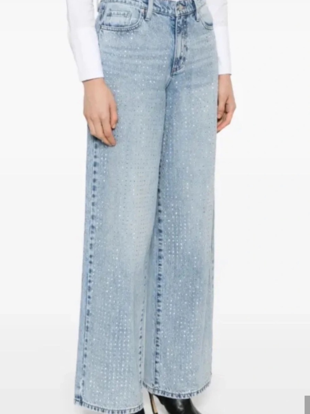 DKNY Light Blue Wide Leg Jeans with studs all over front size 27